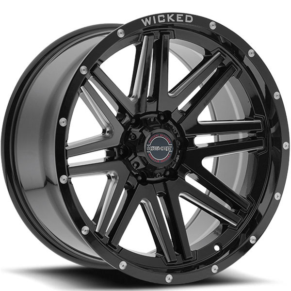 Wicked Offroad W901 Gloss Black with Milled Spokes Center Cap