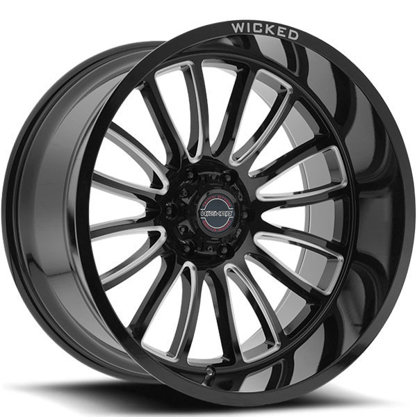 Wicked Offroad W908 Gloss Black with Milled Spokes Center Cap