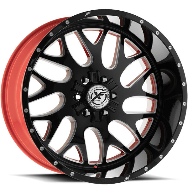 XF Off-Road XFX-301 Gloss Black with Milled Spokes and Red Inner Center Cap