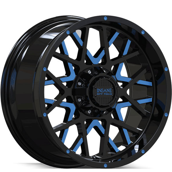 Insane Off-Road IO-10 Gloss Black with Blue Milled Spokes
