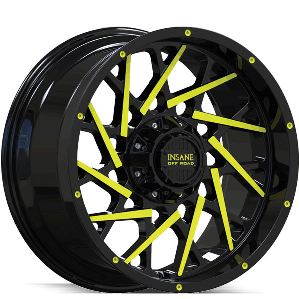 Insane Off-Road IO-11 Gloss Black with Yellow Milled Spokes