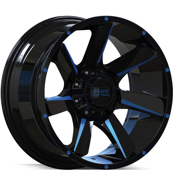 Insane Off-Road IO-17 Gloss Black with Blue Milled Spokes