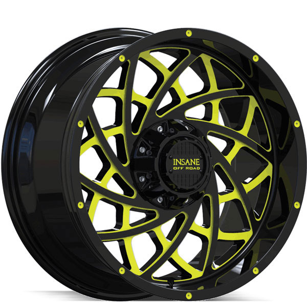 Insane Off-Road IO-18 Gloss Black with Yellow Milled Spokes